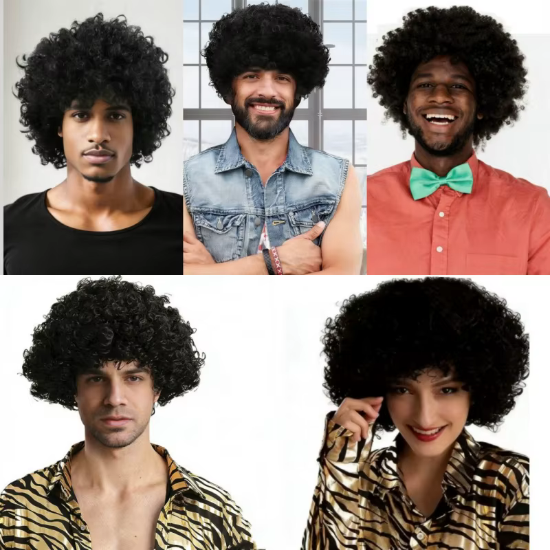 Perruques Synthétiques Hommes Femmes Cheveux Bouclés Volumineux Bonnet Perruque Africaine Halloween Cosplay Fête