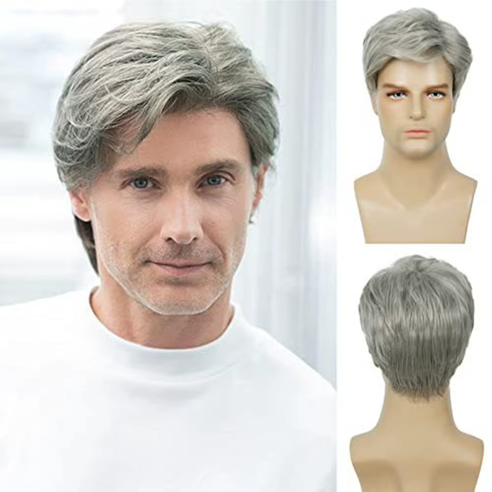 Perruque synthétique courte bouclée naturelle pour hommes
