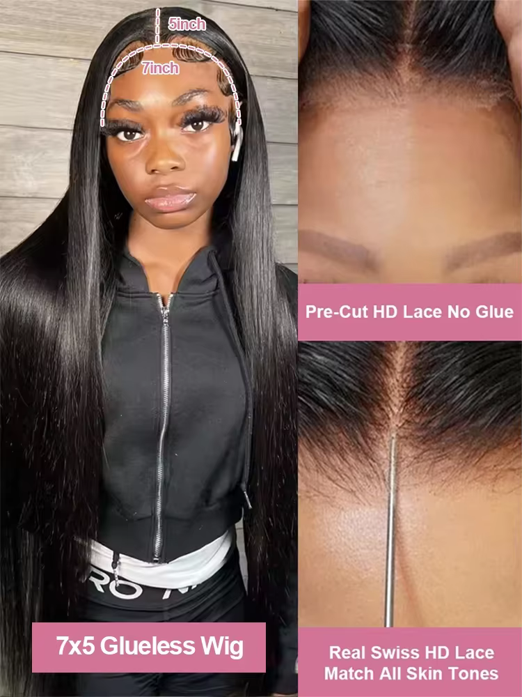 Perruque en cheveux humains lisses 40-46 pouces