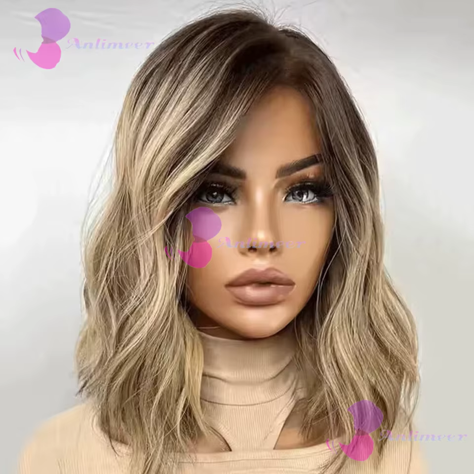 Perruques Courtes Bob Ondulées Naturelles en Cheveux Humains