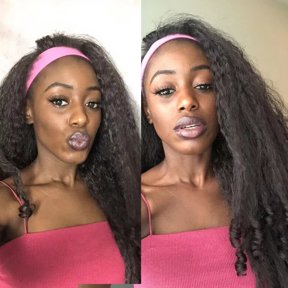 Yaki bandeau Afro bouclés perruques synthétiques crépus droites avec extrémités bouclées sans colle sans laisser Clip