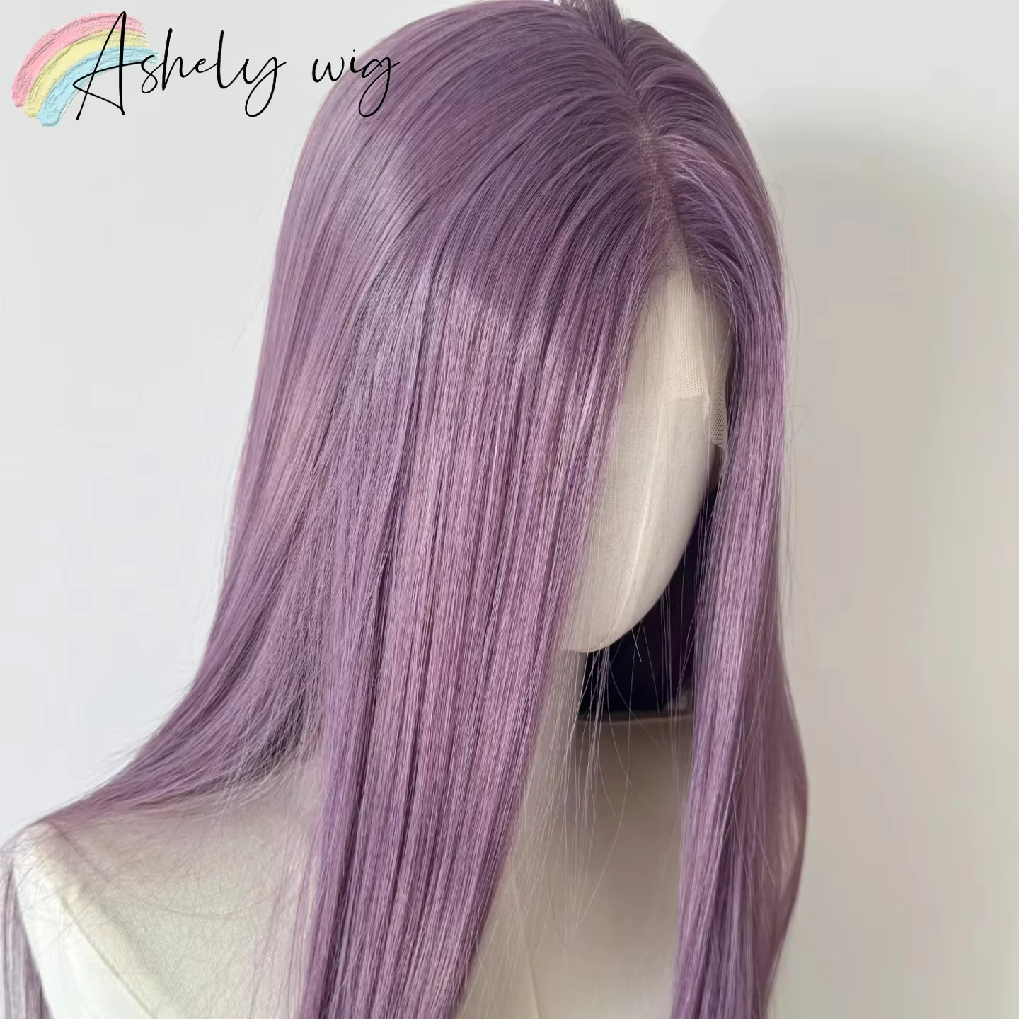Perruque violette longue droite en dentelle pour femme