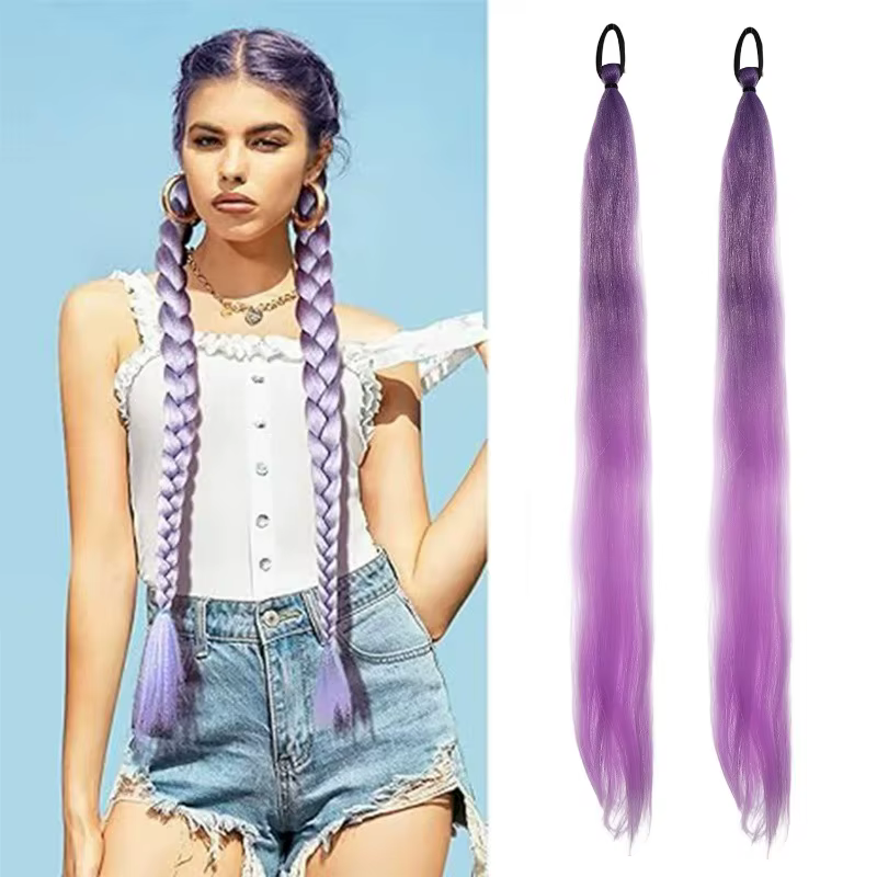 Y2K Kpop Extension queue de cheval avec élastique longue droite bricolage synthétique tressé