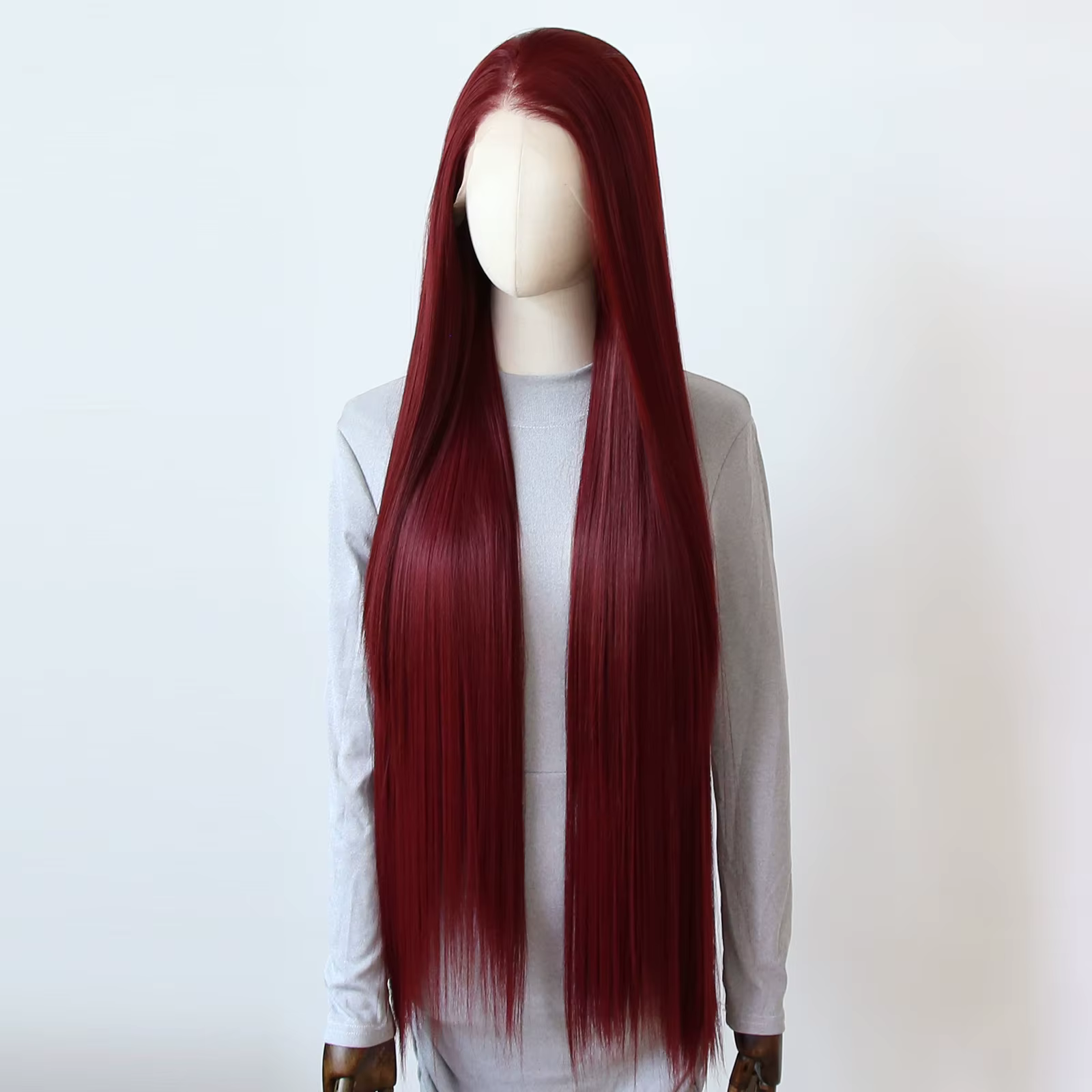 Perruque Lace Front Wig synthétique rouge vin