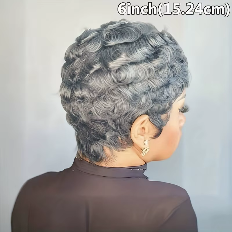 Perruque de cheveux humains 6 pouces gris naturel avec boucles lâches densité 180 %