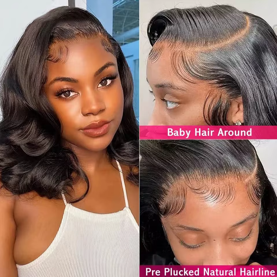 Bleu avec racine couleur courte Bob perruque 13x4 dentelle frontale perruques 200% densité ondulée cheveux humains perruques pour les femmes vague de corps coiffure