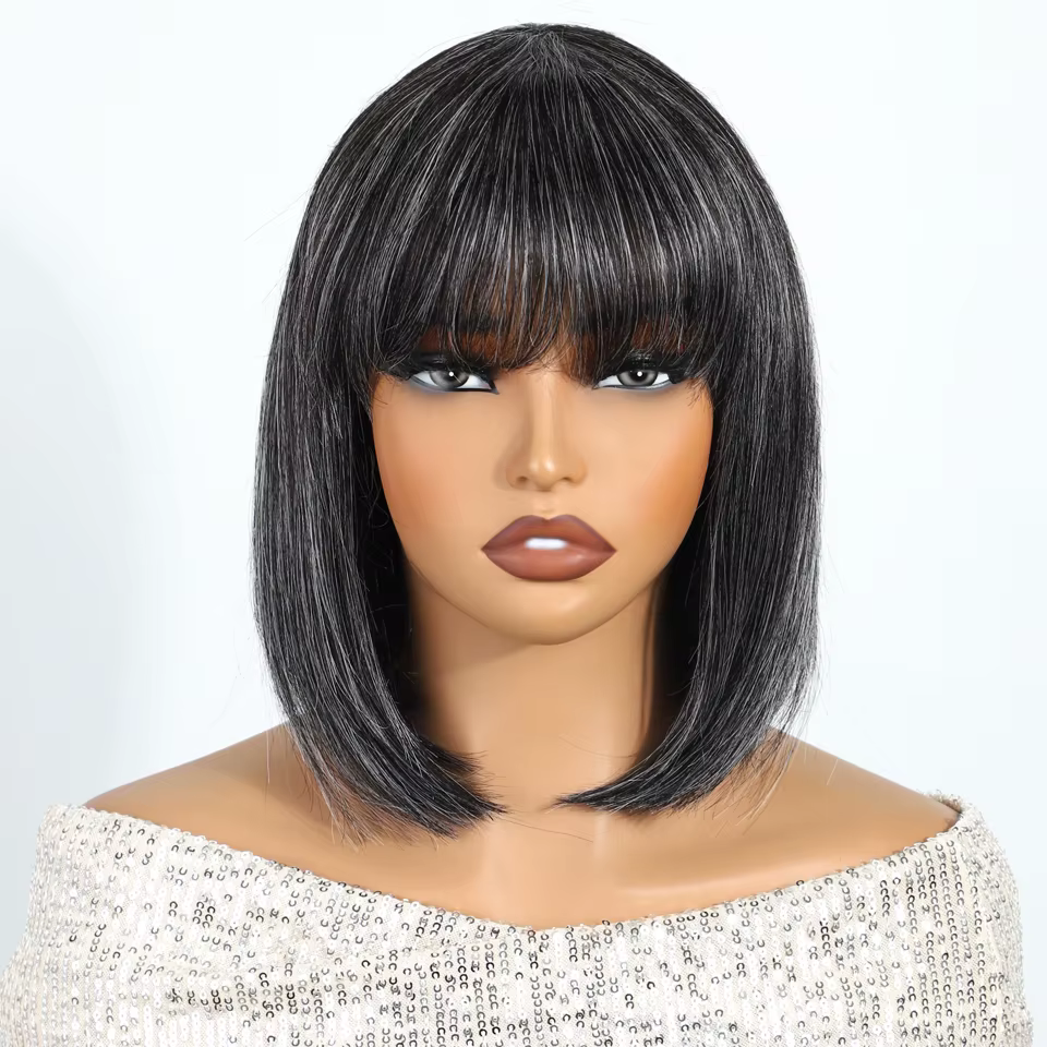Lekker gris sel et poivre court droit Bob 100% perruques de cheveux humains pour les femmes brésilien Remy
