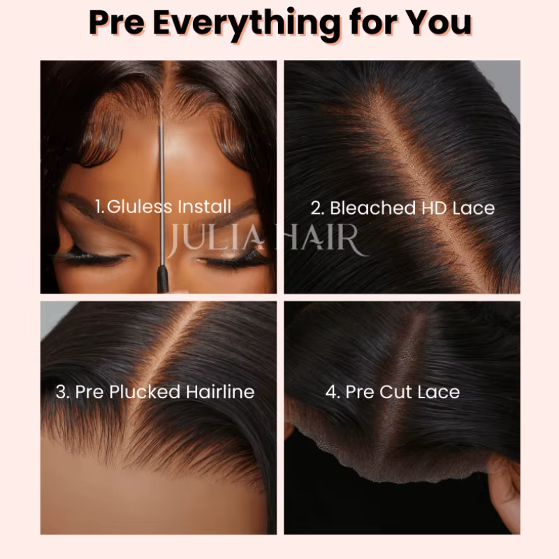Julia Hair-Perruque Bob droite sans colle Yaki