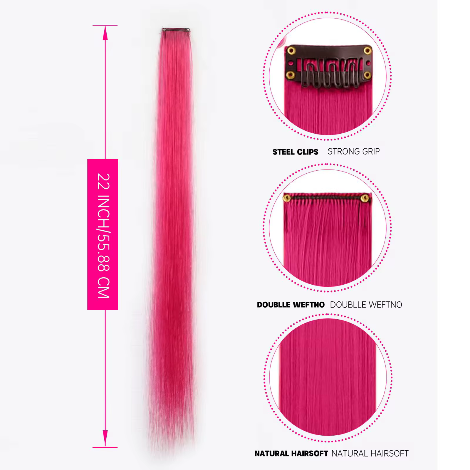Extensions de cheveux synthétiques colorées à clips