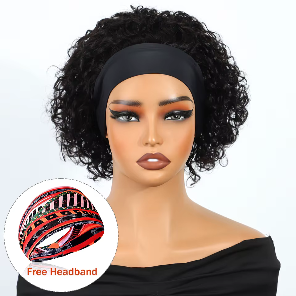 Perruque bandeau bouclée bob brésilien noir naturel