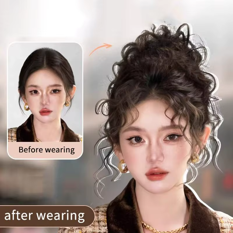 Chignon bouclé et moelleux avec élastique