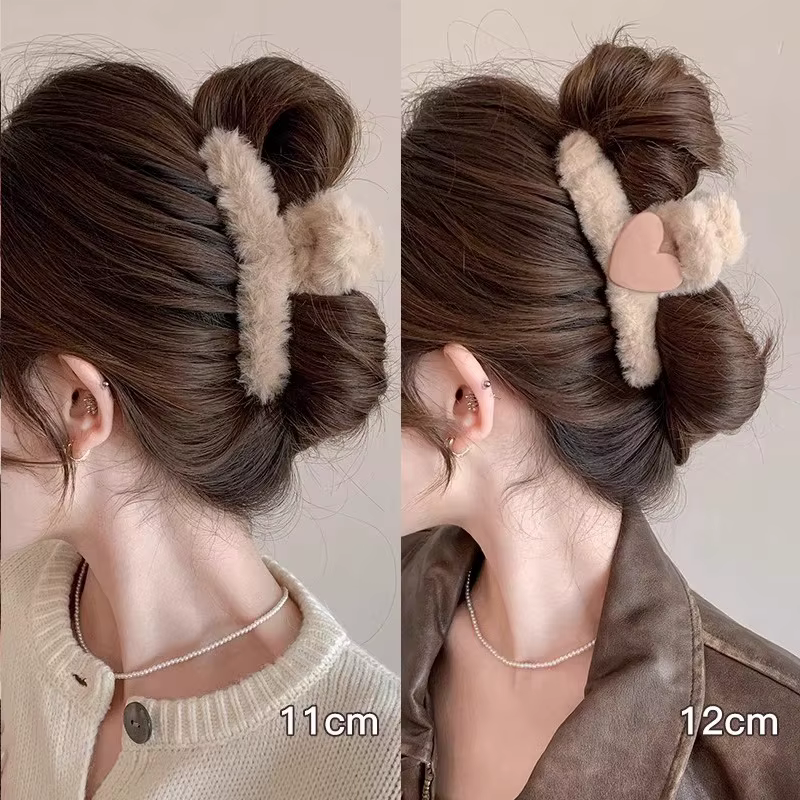 Pince à cheveux en peluche d'hiver pour femmes et filles