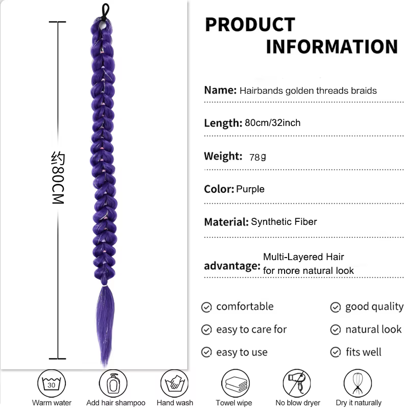 LUPU – perruque tressée synthétique violette de 32 pouces