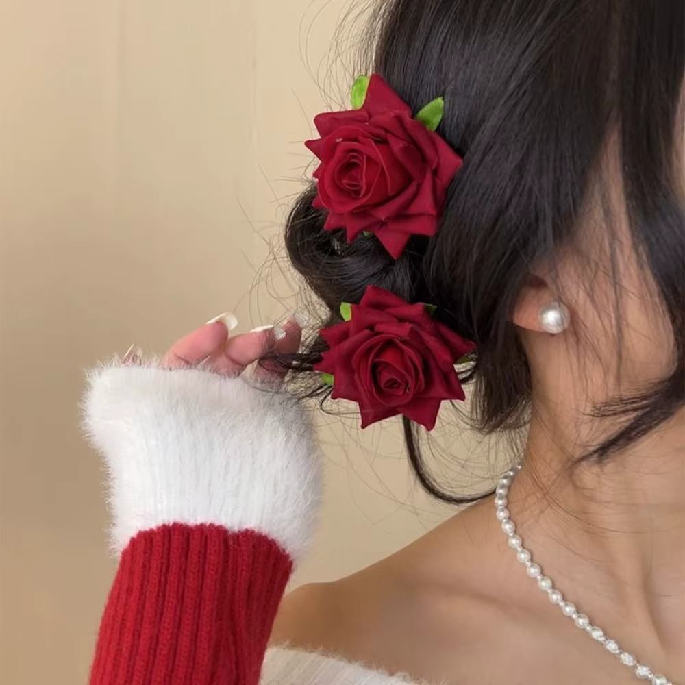 Pince à cheveux rose rouge pour femme