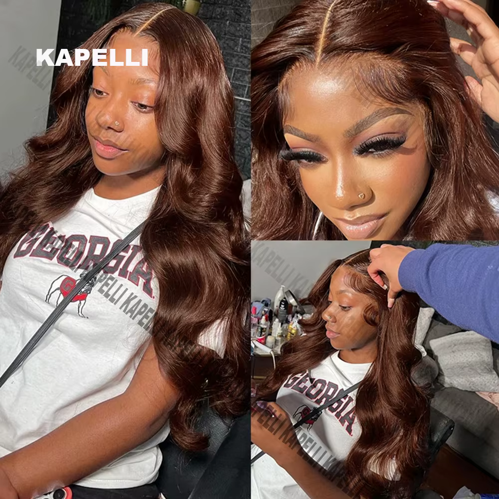 Extensions de Cheveux Humains Ondulés Bruns avec Closure 4x4/13x4