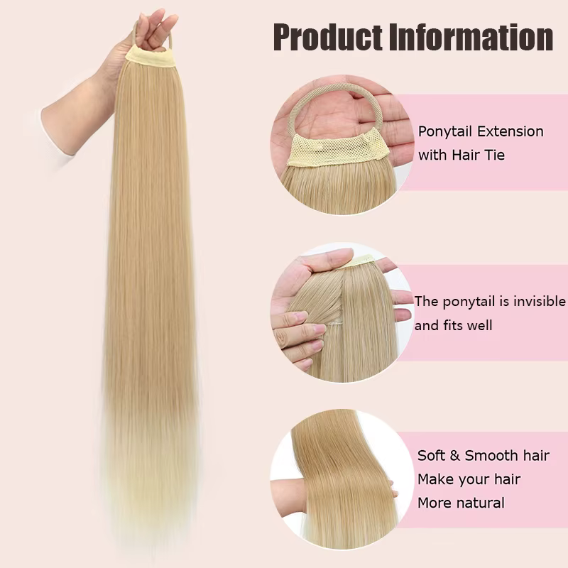 Extension de cheveux synthétiques longs et raides pour femmes