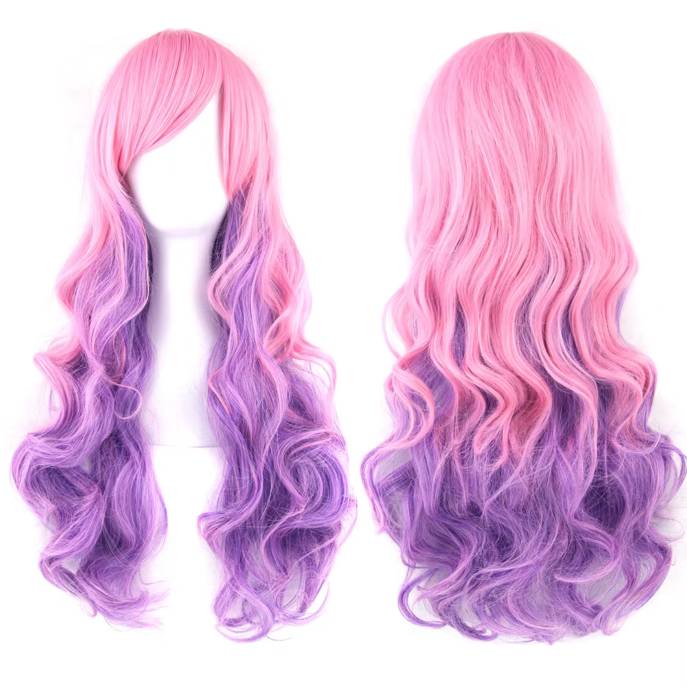 Soowee cheveux synthétiques Ombre arc-en-ciel Cosplay perruque avec frange rouge jaune violet vert bleu perruques pour les femmes noires