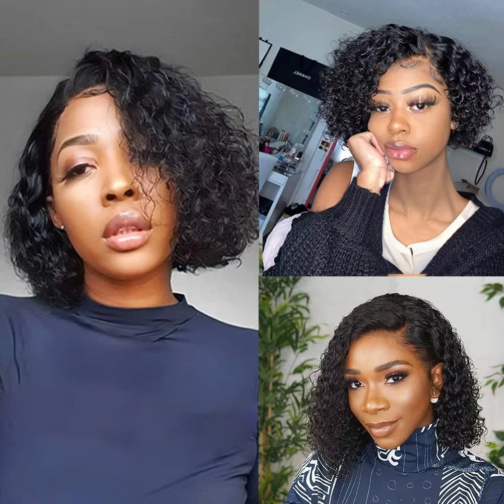 Perruque courte bob coupe pixie en cheveux humains