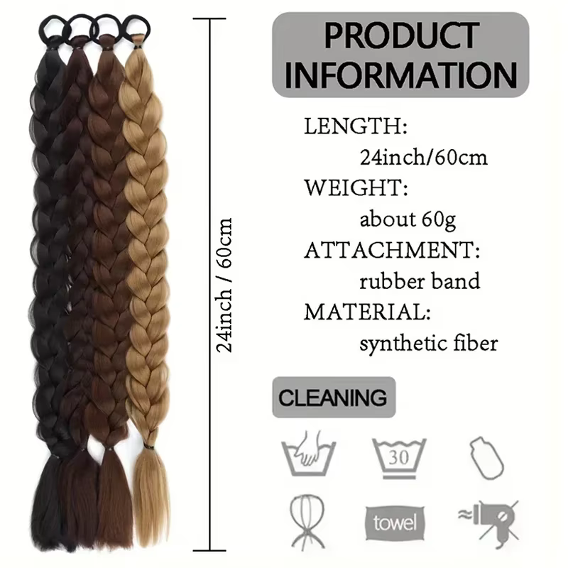 2 extensions de cheveux synthétiques tressées longues à enrouler