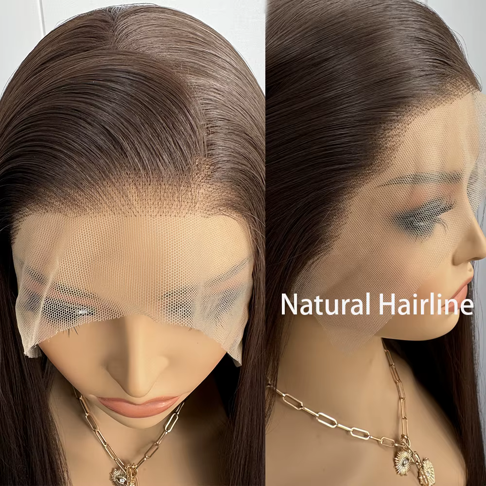 Perruque Lace Front Wig synthétique brune longue et lisse pour femmes