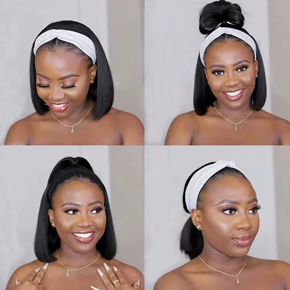 Perruques Bob à bandeau en cheveux humains brésiliens pour femmes noires
