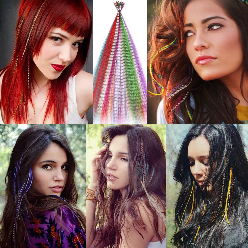 LISI GIRL Extensions de cheveux synthétiques en plumes colorées 16 pouces 10 pièces/pack bleu violet pour les femmes