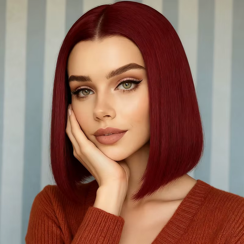 Perruque cheveux raides bordeaux 12 pouces pour femmes
