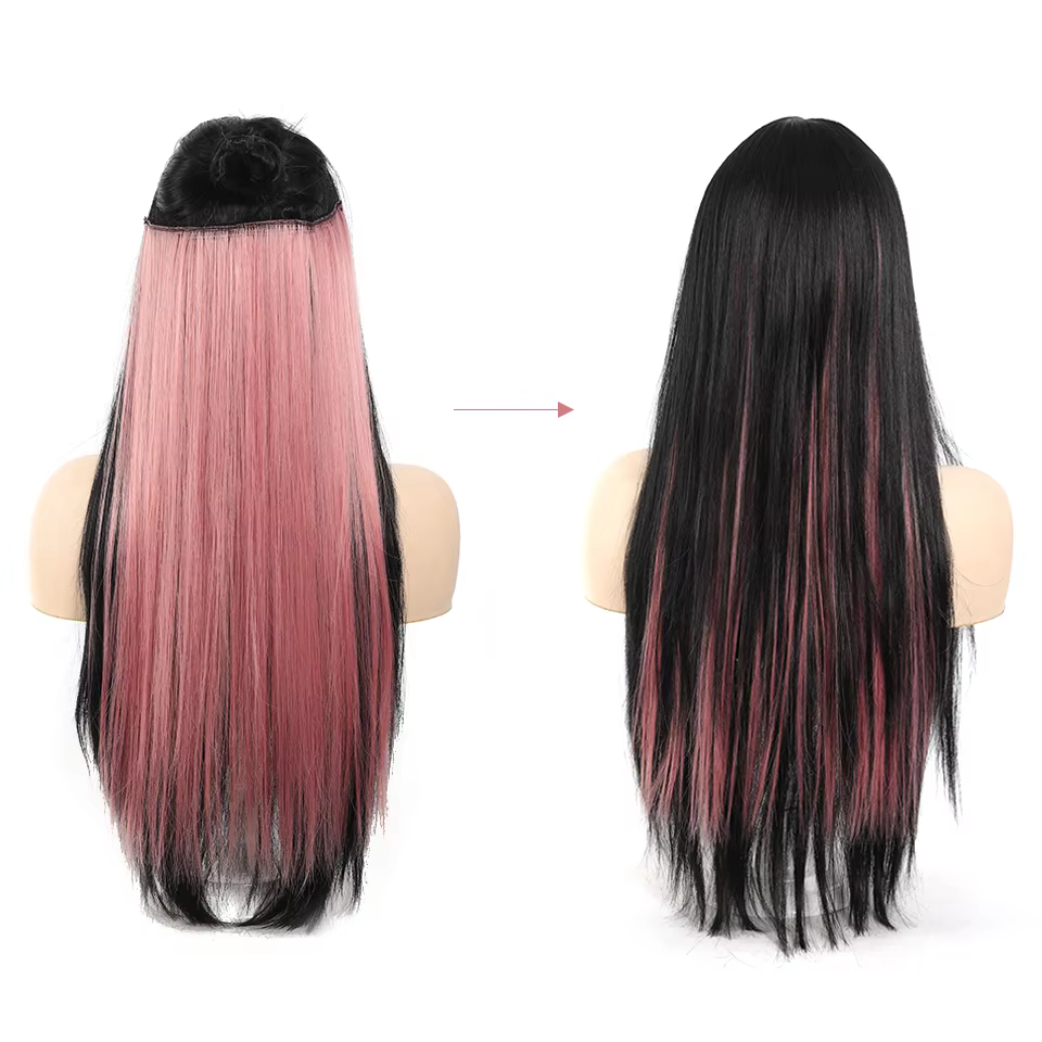 Extensions de cheveux synthétiques lisses et longues de 20 pouces pour femmes, couleurs vives, fibres synthétiques, faciles à utiliser