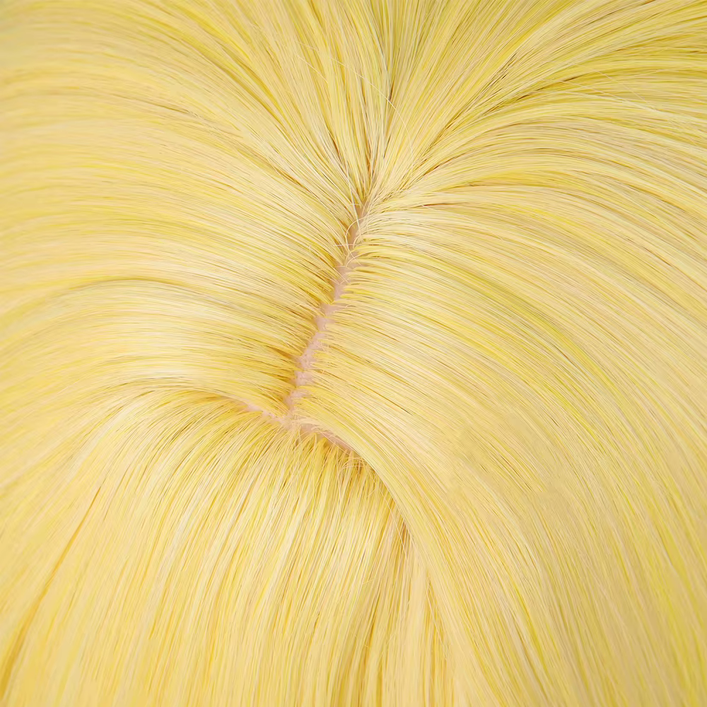 Perruques synthétiques de Cosplay de jeu d'anime jaune avec frange