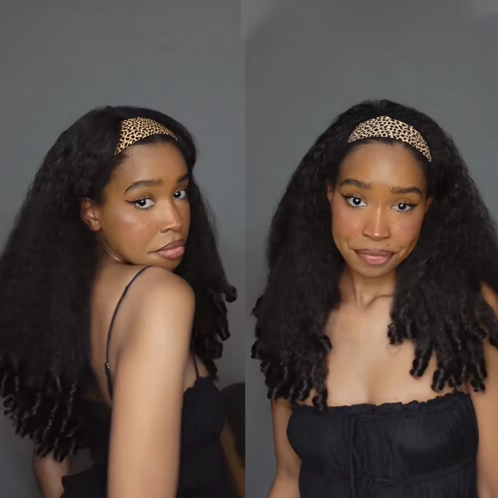 Yaki bandeau Afro bouclés perruques synthétiques crépus droites avec extrémités bouclées sans colle sans laisser Clip