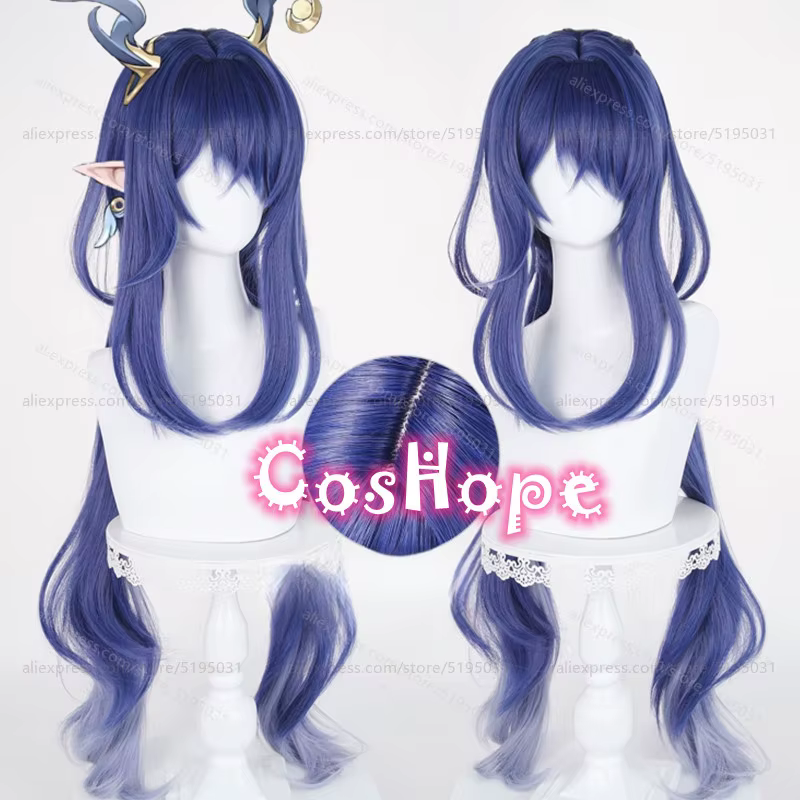 Lauma Cosplay perruque 100 cm longue bleu dégradé