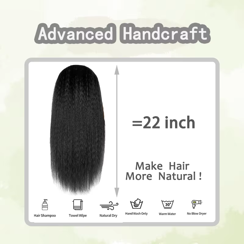 Perruque synthétique Yaki Kinky Straight de 22/28/30 pouces, prête à porter, sans colle, pré-épilée et pré-coupée, pour femmes noires