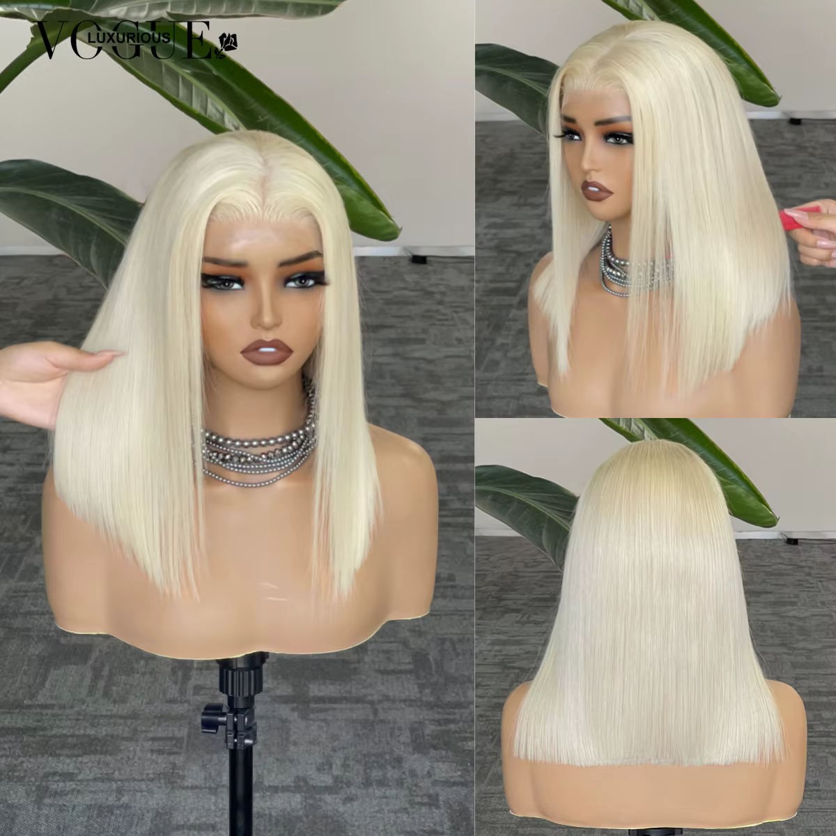 LUX VOGUE crème platine coupe émoussée Bob 100% perruque de cheveux humains perle finition brillante 13x4 mise à niveau