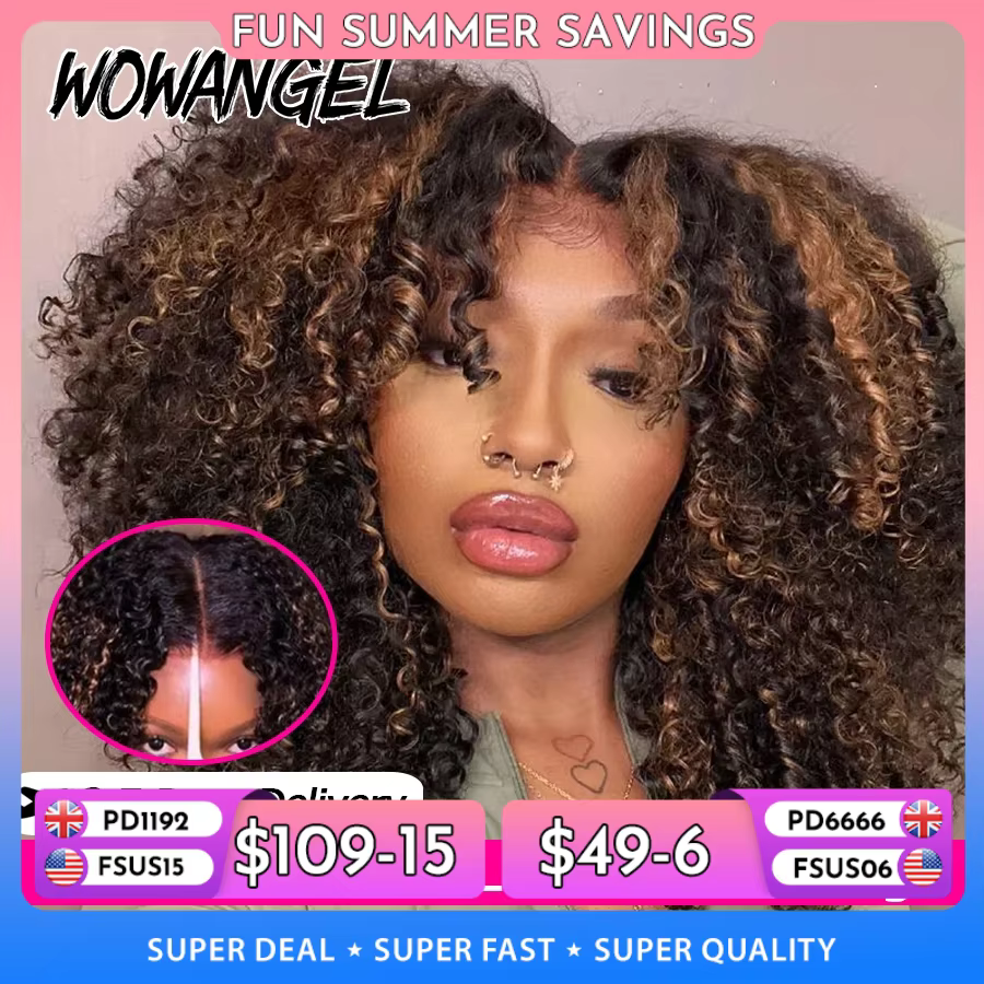 WOWANGEL 250% crépus bouclés sans colle perruques 1B/27 mettre en évidence