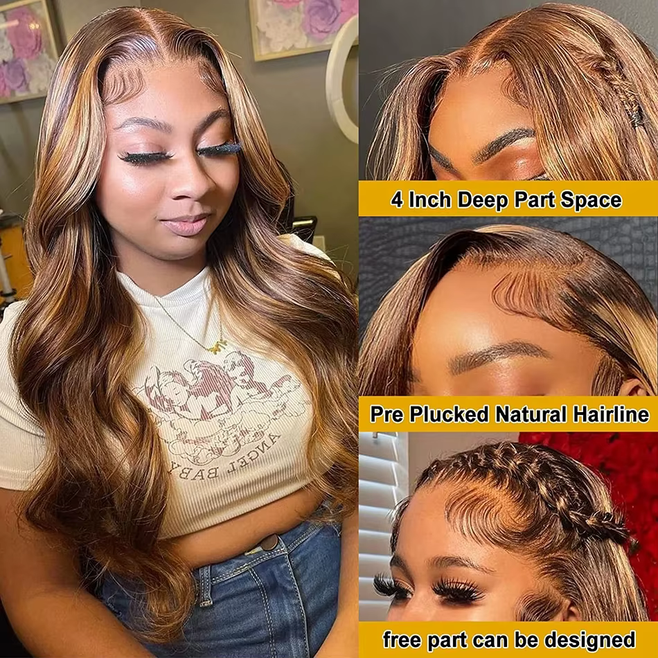 Finros mettre en évidence la perruque de vague de corps perruques de cheveux humains pour les femmes noires miel Blonde