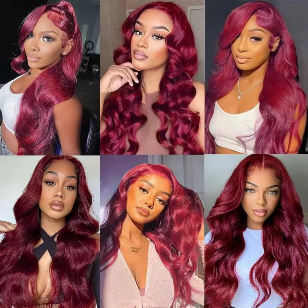 Perruque Lace Frontal Wig synthétique sans colle bordeaux 13x6 HD