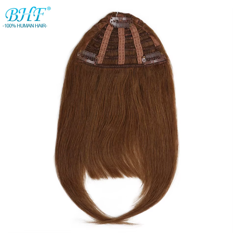 BHF-Frange de cheveux humains avec tempes, frange naturelle, 3 clips