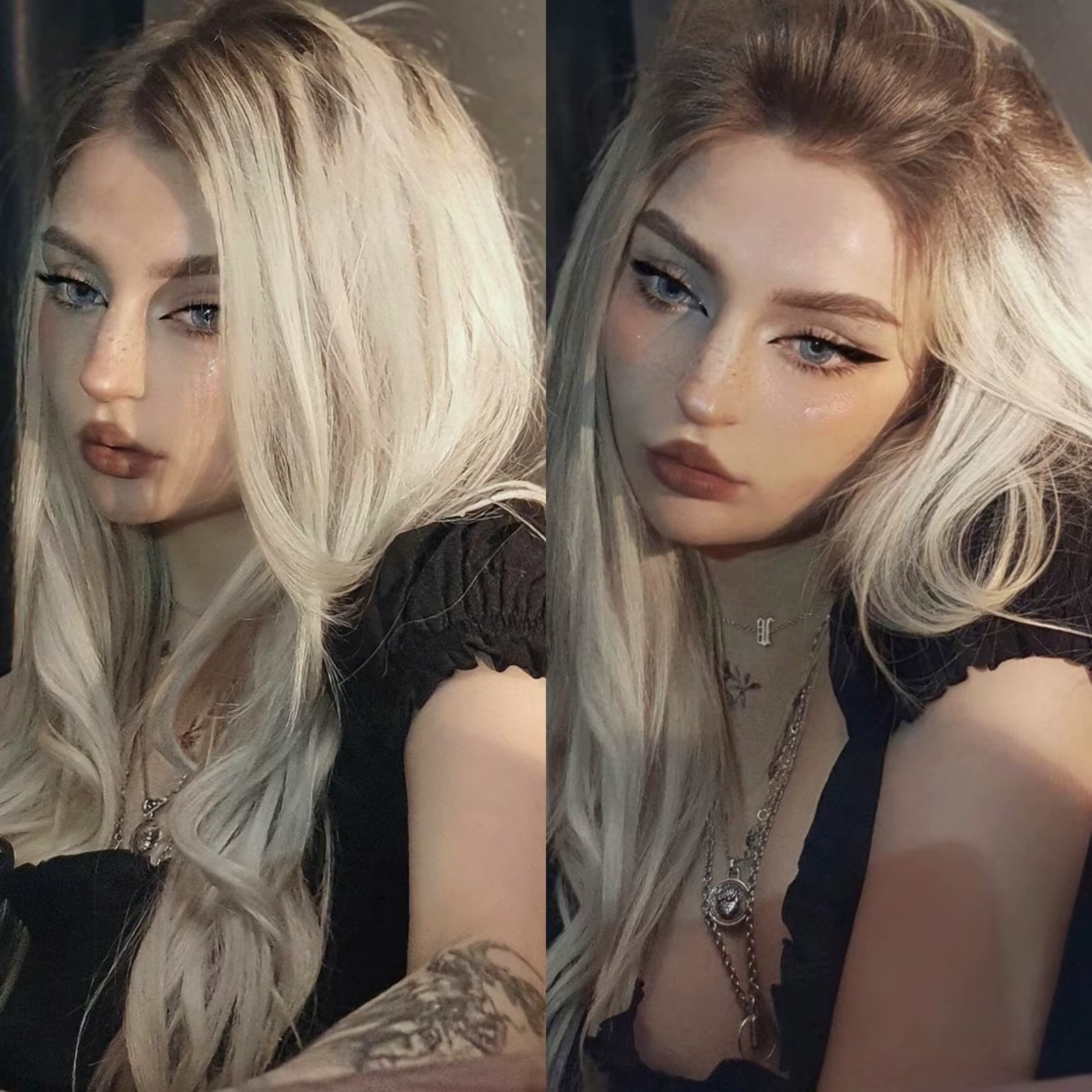 Perruque synthétique lisse longue blonde ombrée pour femmes