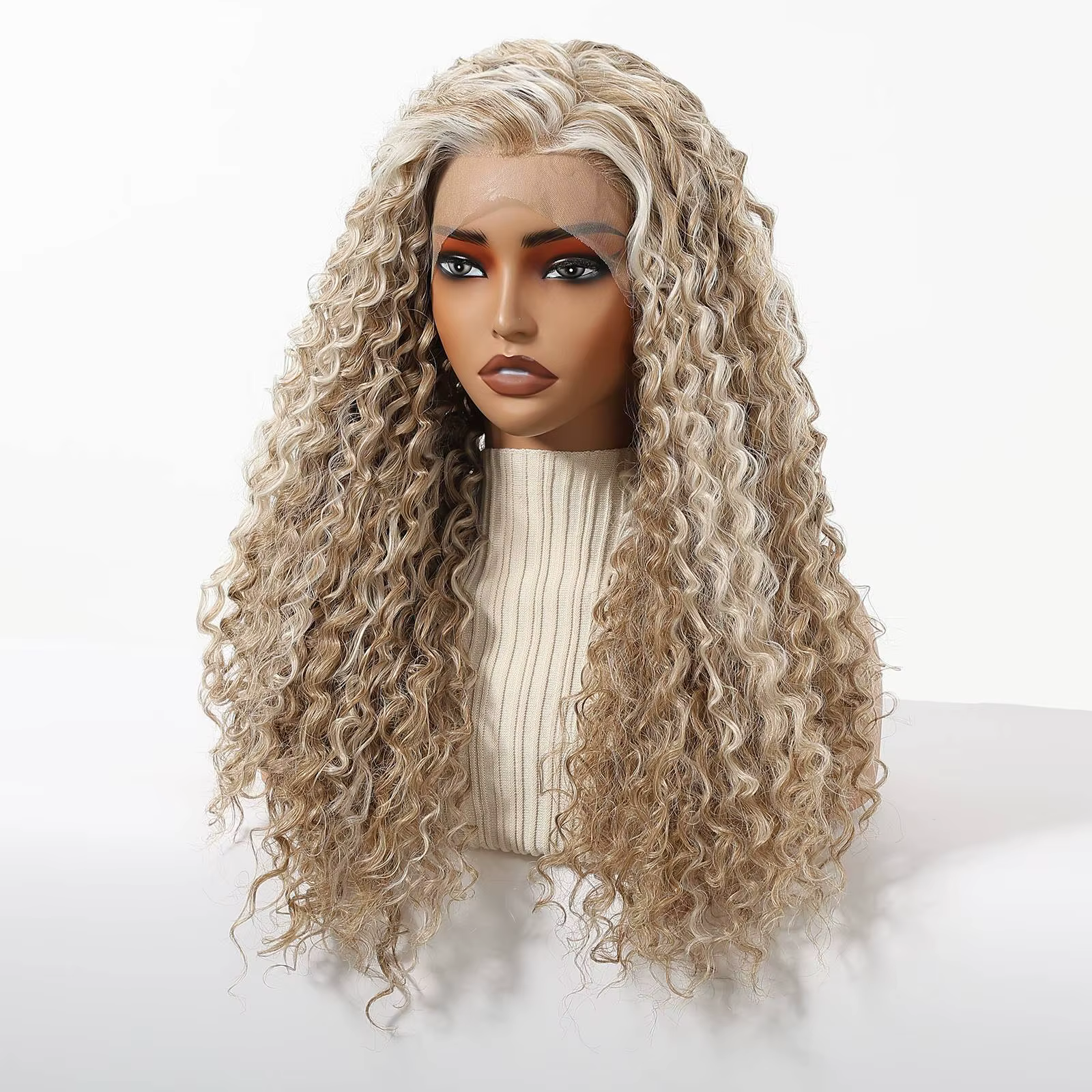 Perruque Lace Front Blonde Topshe HD 13x3.5 Cheveux Synthétiques Bouclés Profonds
