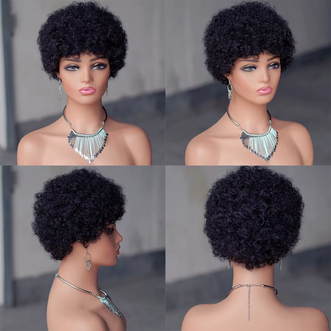 Perruque Afro crépue bouclée BOB couleur naturelle