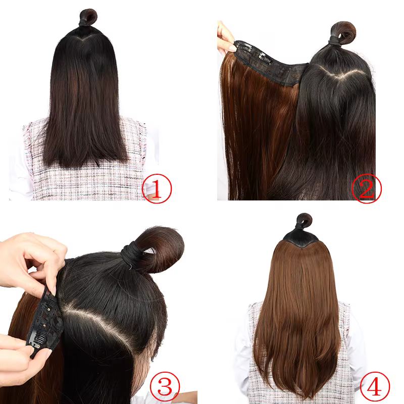 WIGSIN 22 pouces synthétique en forme de V couches 4 Clips longue Extension de cheveux raides mode postiche Invisible perruque pour les femmes