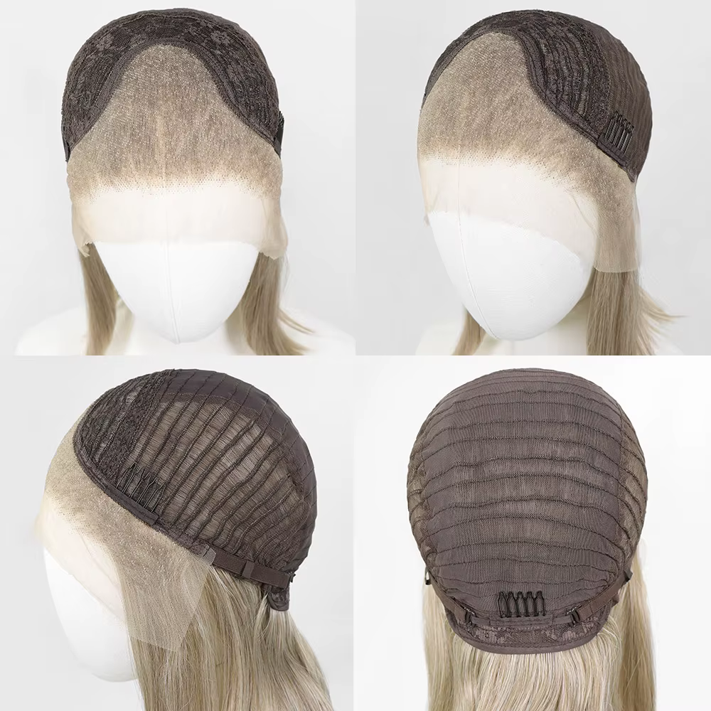 Perruque courte bob blonde avec mèches pour femme