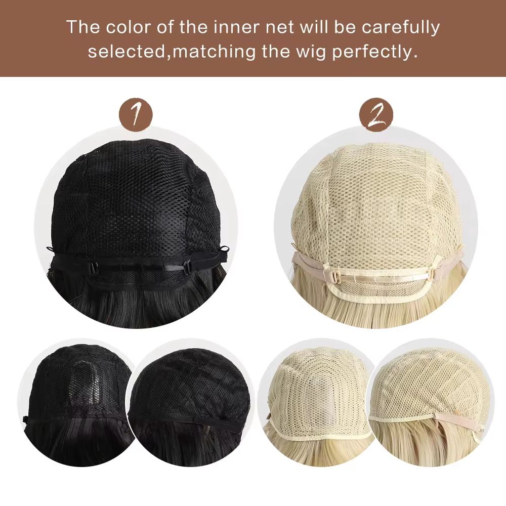Perruque de Cheveux Courts et Lisses en Fibre Synthétique