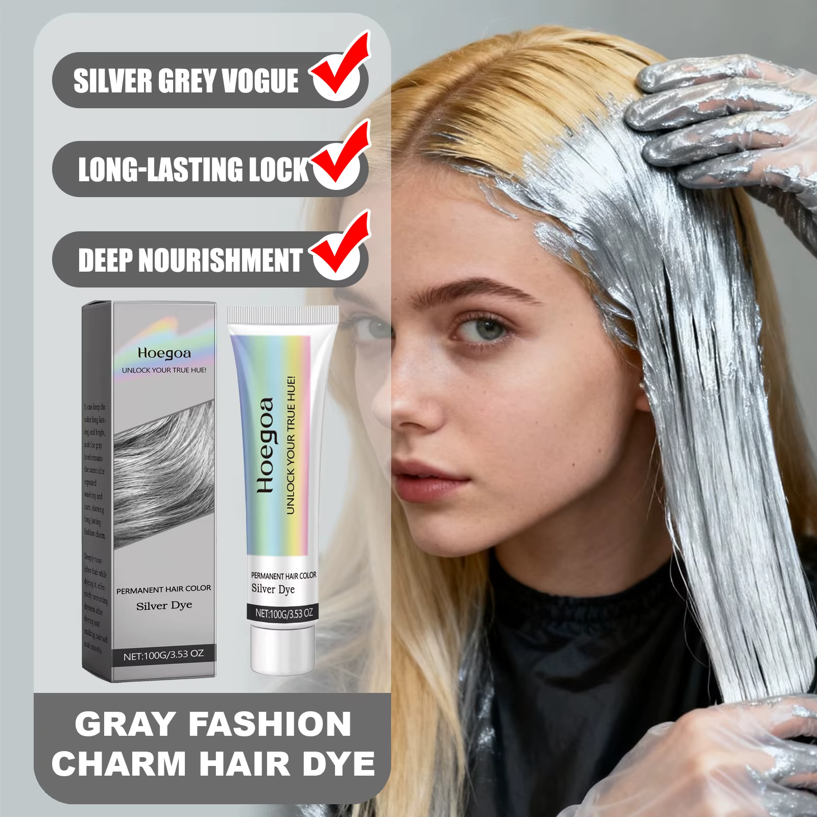 HOEGOA couleur grise mode charme teinture pour cheveux alimentation en profondeur effet Stable longue durée formule