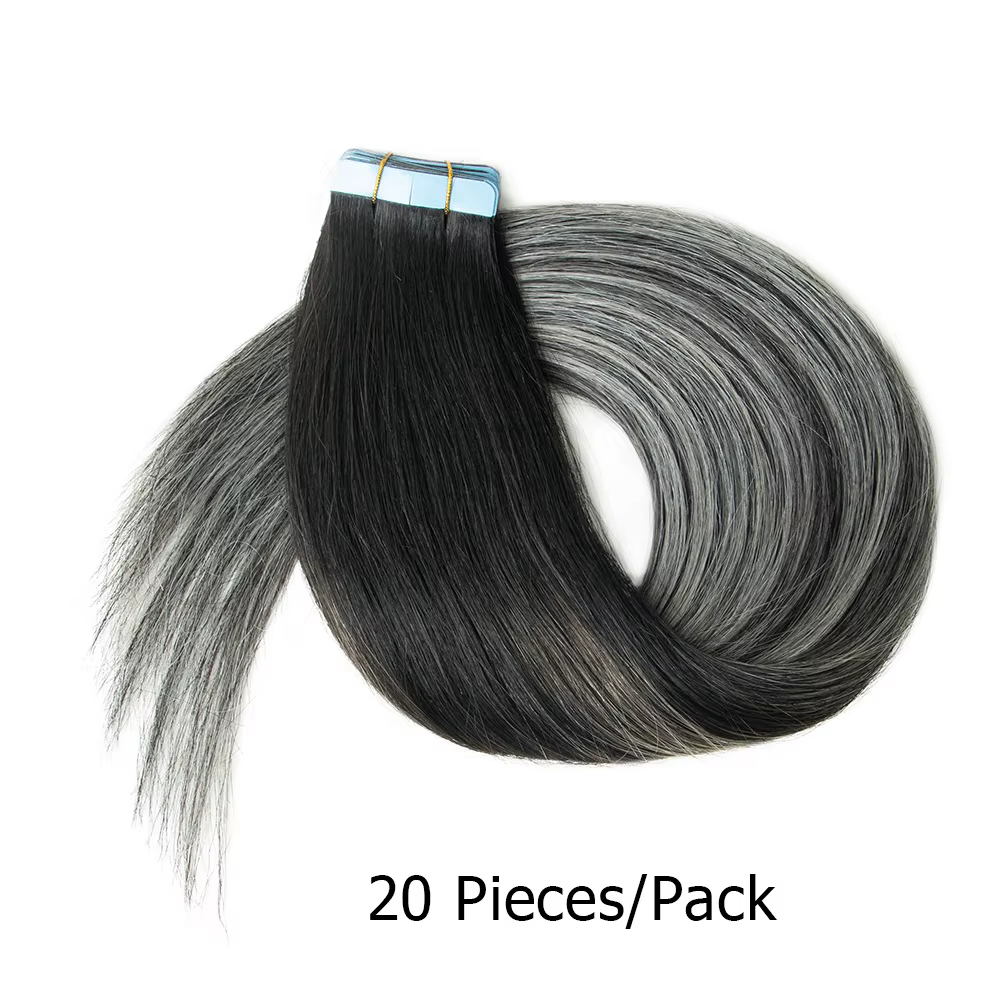 Extensions de Cheveux Humains Lisses Gris Ombré