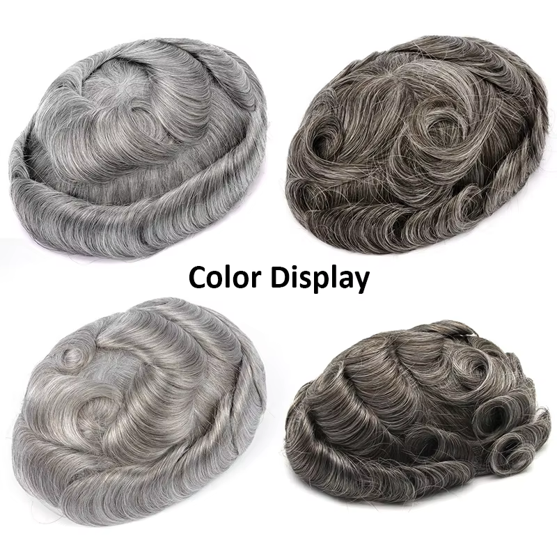 Full PU 0.02-0.03mm Vloop homme toupet indien perruques de cheveux humains peau Super mince hommes prothèse capillaire