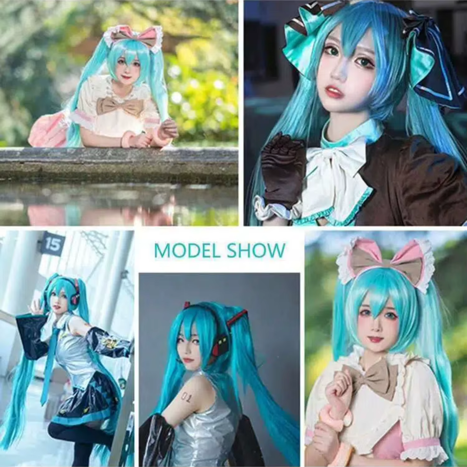 Perruque longue en fibres synthétiques de style anime vert pour fille