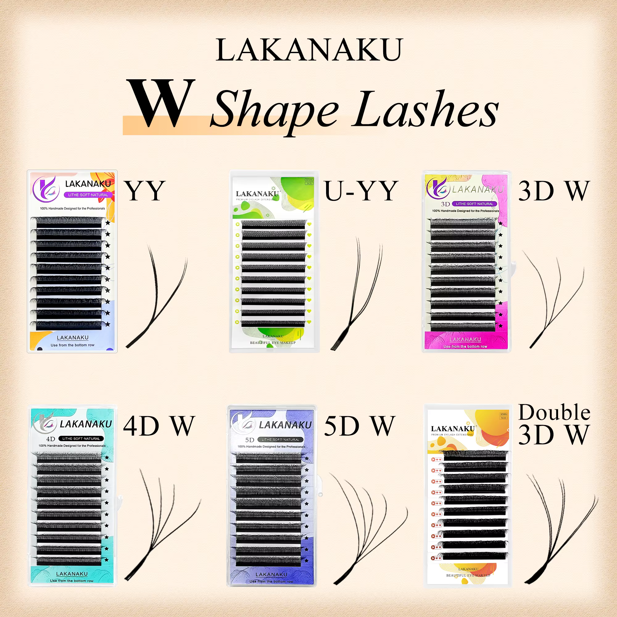 LAKANAKU YY/3D/4D/5D/6D/7D W Clover Extensions de cils pré-faits en éventail pour volume
