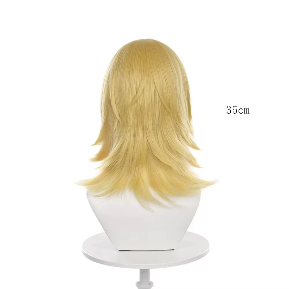 Perruque mi-longue blond doré clair avec couches latérales douces et pointes aériennes