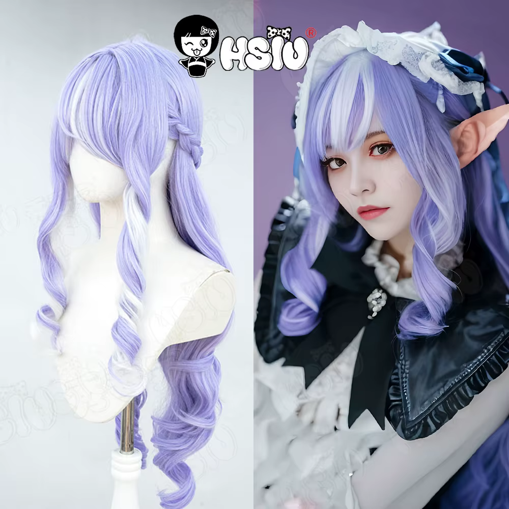 Vivian Cospaly perruque HSIU 90CM violet clair mélangé blanc cheveux longs